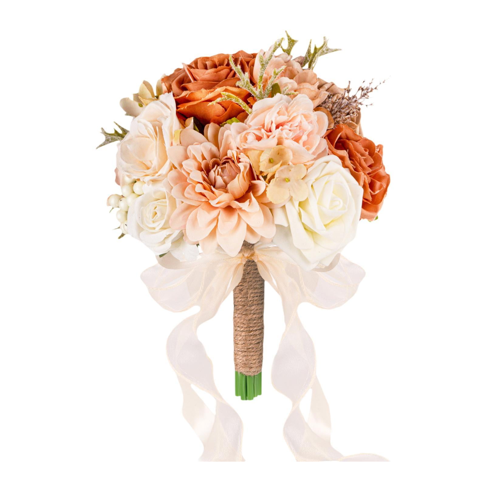 Magideal - Bouquet De Boda Para Novias Flores De Rosa Realistas De Flores Artificiales De La Novia Sosteniendo Flores Para La Graduación De La Decoración Del Día Rosa Champán