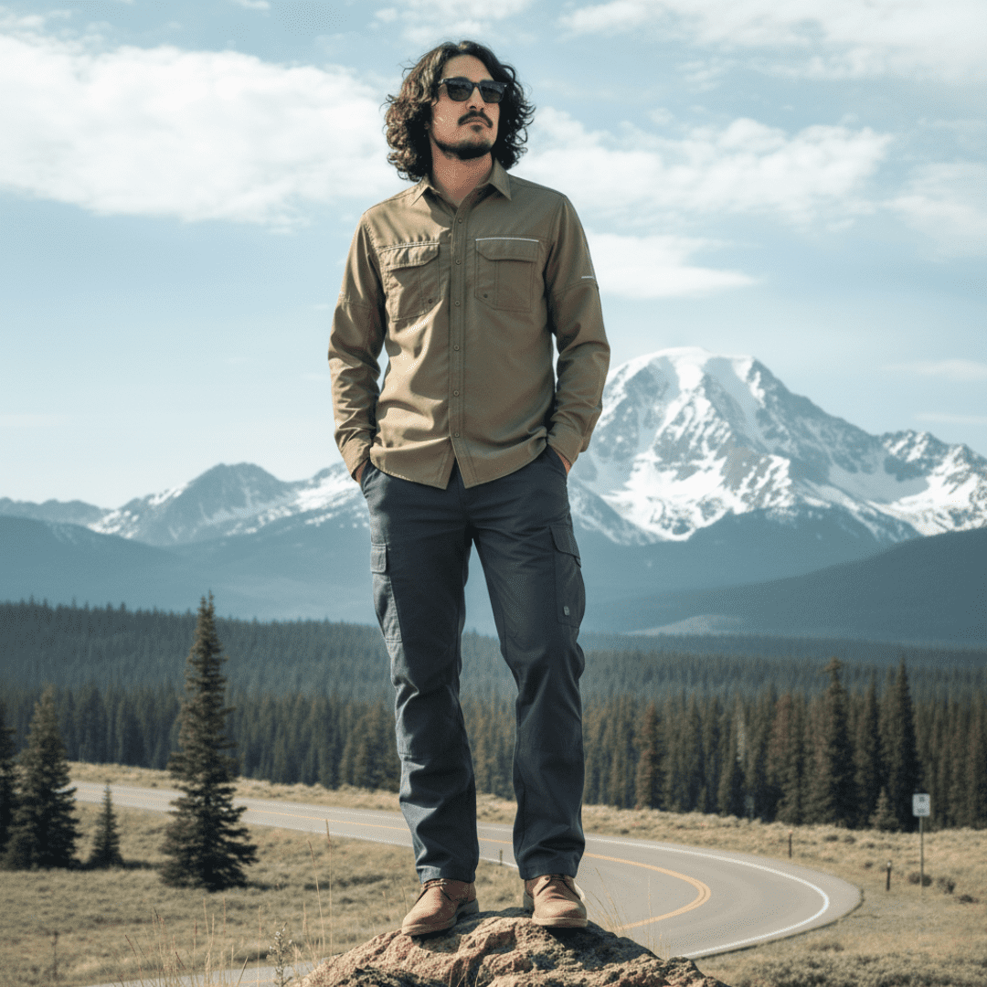 T-world - Camisa Outdoor Trekking Hombre Ripstop Protección Uv+50 Verde Musgo