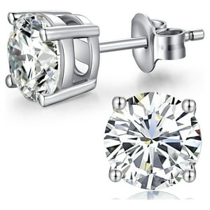 Aros Paris Jewelry 2 Ct White Sapphire Stud 14K White Gold Plated