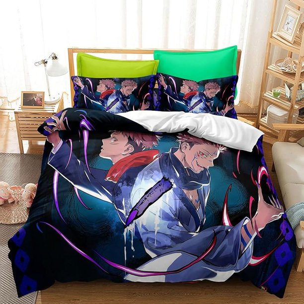 Cartoo-n Anim-e Duv-et Co-ver B-dding Jujuts-u Kaisen 3- Piece Se-tBed D-uvet Cov-er with Pillo-wcases S-uper- Soft Duvet C-over wit-h Pillo-wcases