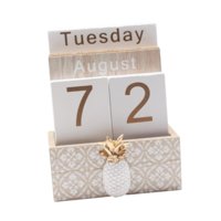 Magideal - Calendario Calendario De Bloques De Madera Escritorio Decoración Rústica Para El Hogar Calendario Permanente De Escritorio Para Bar Guardería Piña