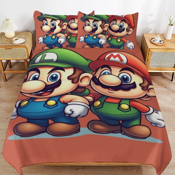 Super Mario 3-Piece Comforter Set for Bedroom Super Mario Bedding Set for Kids Adults Soft Microfiber Duvet Cover Set with Zipper Closure