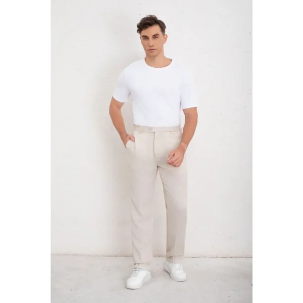 Pantalon Clasico Hombre Algodon Casual Tipo Lino Liso 6011