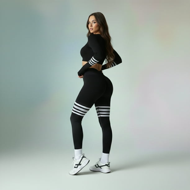 Conjunto Deportivo Mujer Polera Manga Larga y Calza Push Up