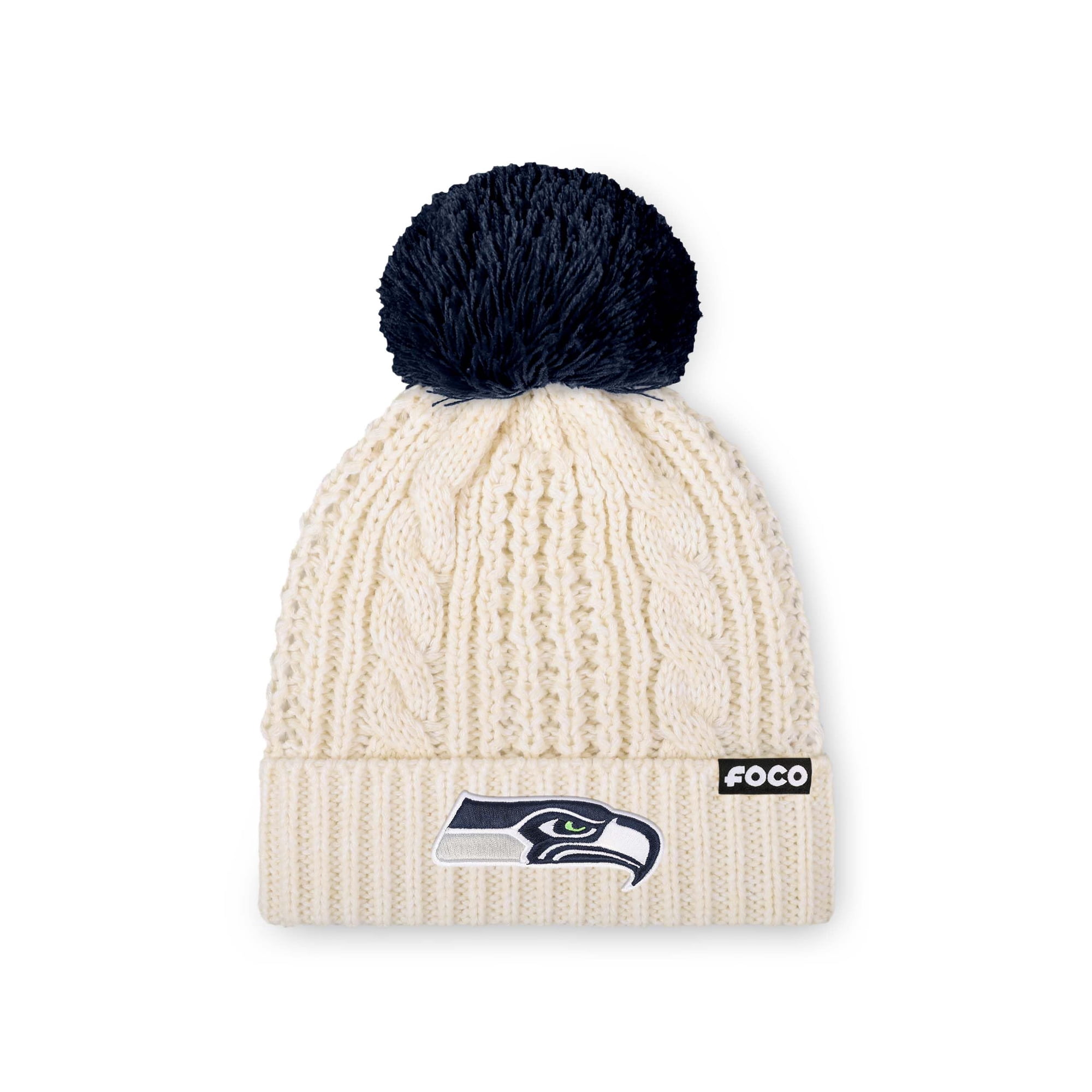 Gorro Foco Seattle Seahawks Nfl Para Mujer, Tejido Con Pompón, Blanco