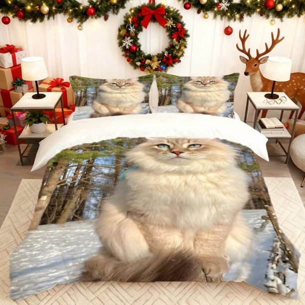 Crowned Cat Print Duvet Cover Set Bedding Duvet Cover And Pillowcases Soft And Comfortable Perfect for Home Bedroom Guest Room Use Suitable for All Seasons Best