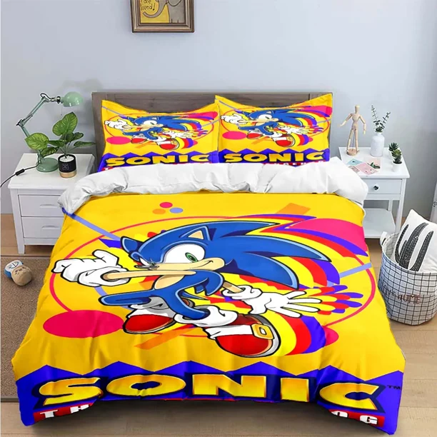 v1842 Bed Sheets Exquisite Cartoon S-Sonic Wallpaper Anime Digital Printing Bedding Set Duvet Cover Comforter Bed Youth Kids Girl Boys Gift 3-Piece Bedding Set (1 Duvet Cover + 2 Pillow Shams) Bed She