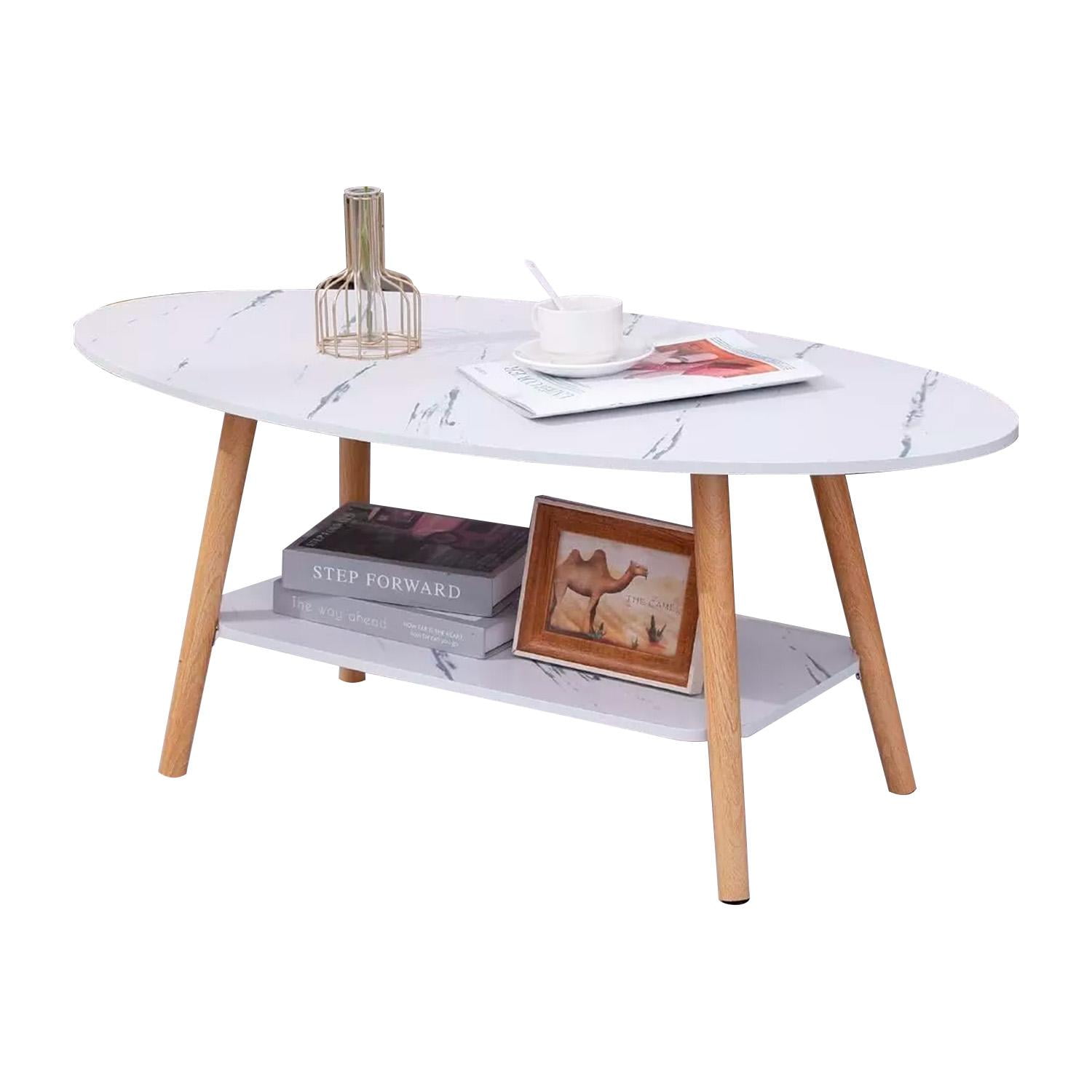 Global Latin Group - Mesa De Centro Elegante Para Sala Con Efecto Mármol Blanco