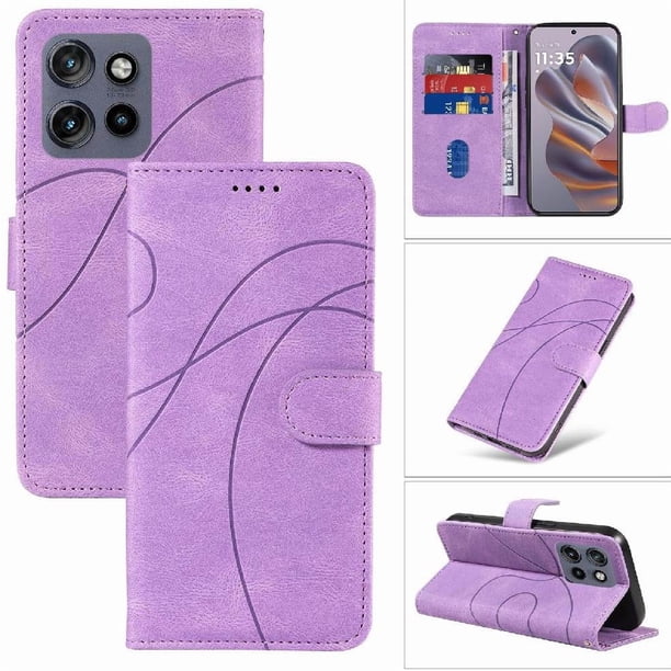 Funda tipo cartera con tapa para Motorola Edge 50 Neo con tarjetero, soporte y cubierta magnética Morado