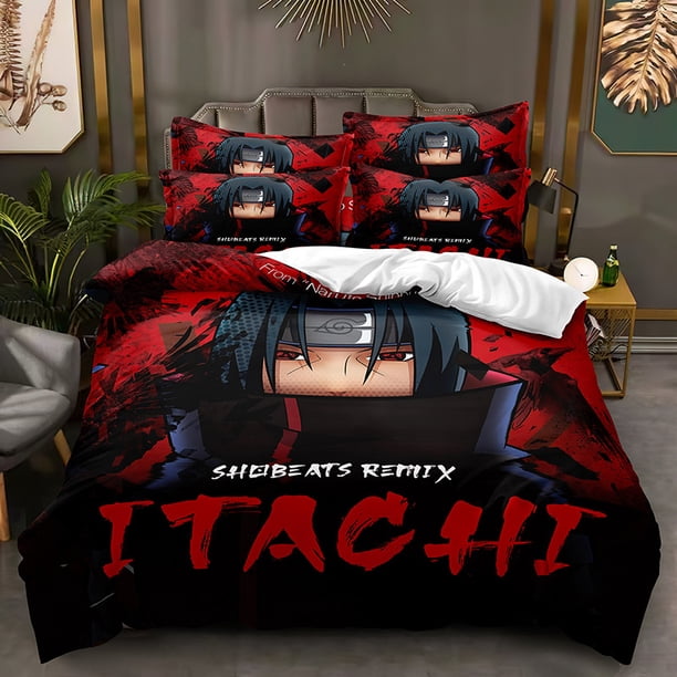 Naruto Uzumaki Pattern Bedding Set Printed Polyester Pillowcase Quilt Set 3-Piece Kids Adult Cover Set Bed Sheets