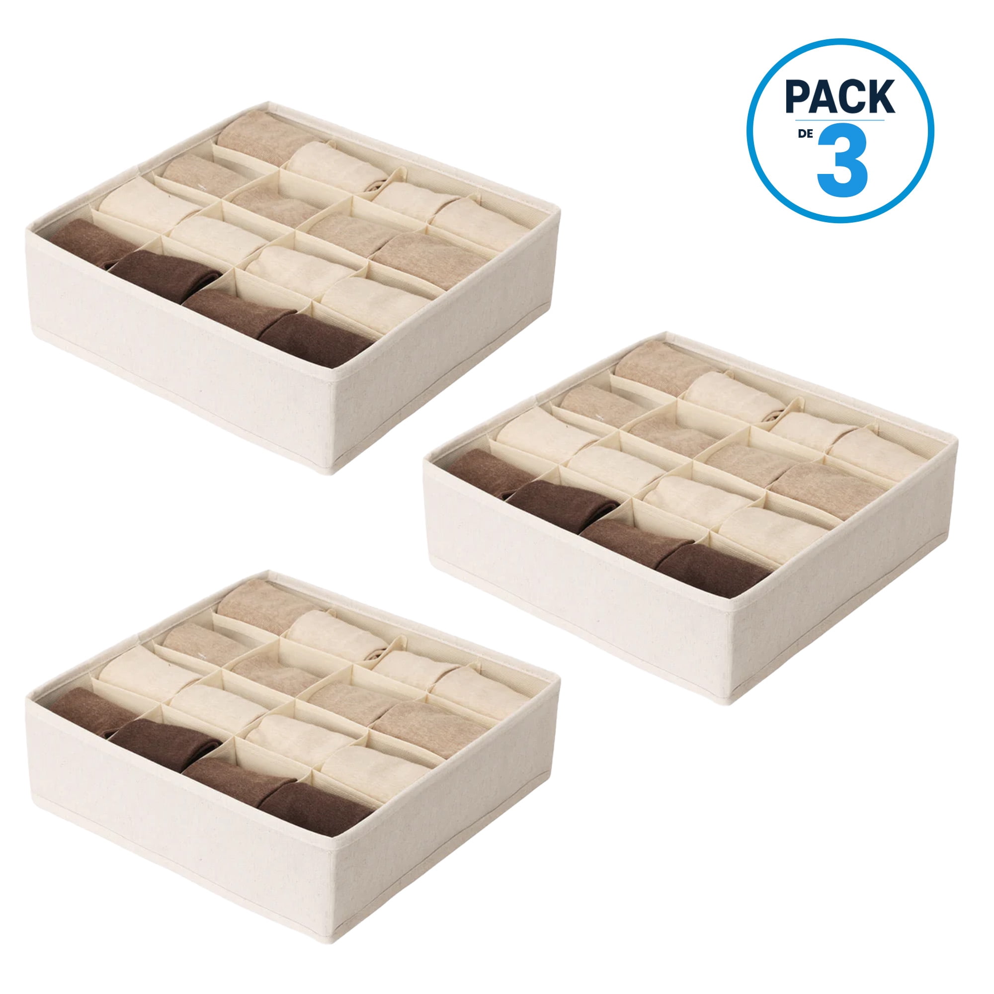 Pack De 3 Cajas Organizadoras Closet Carry All 16 Divisiones Ropa Interior Accesorios