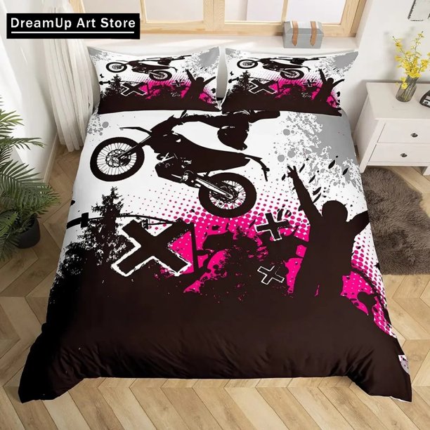 x1381 Bed SheetsLuxury Bedding Set Motorcycle Duvet Cover Bed Set Quilt Cover Twin Full Size Boys Adult Home Textile 3-Piece Bedding Set (1 Duvet Cover + 2 Pillow Shams) nj1381