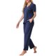 thumbnail image 4 of INSPIRE CHIC Conjunto de Pijama para Mujer con Manga Corta, Camisa Abotonada con Ribete en Contraste y Pantalones Largos para Estar en Casa L Azul Marino, 4 of 6