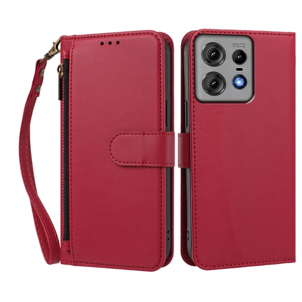 Funda Tipo Billetera para Motorola Moto Edge 50 pro 5G con Soporte y Bolsillo con Cierre Rojo