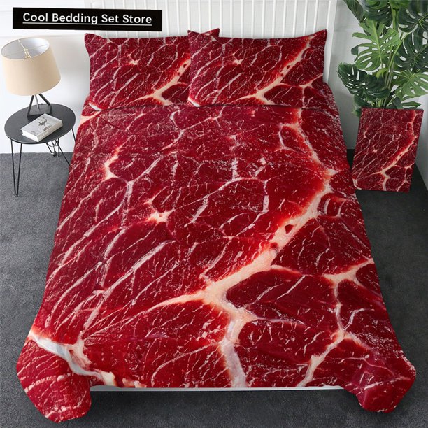 Food Beef Bedding Set Fresh Meat Duvet Cover/ Size Delicious Seafood Sashimi Drumstick Steak Realistic Quilt Cover Bed Sheets