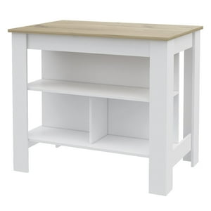 Fmfurniture - Isla De Cocina 103X70X90 Cm Fm-009A Café Claro Y Blanco