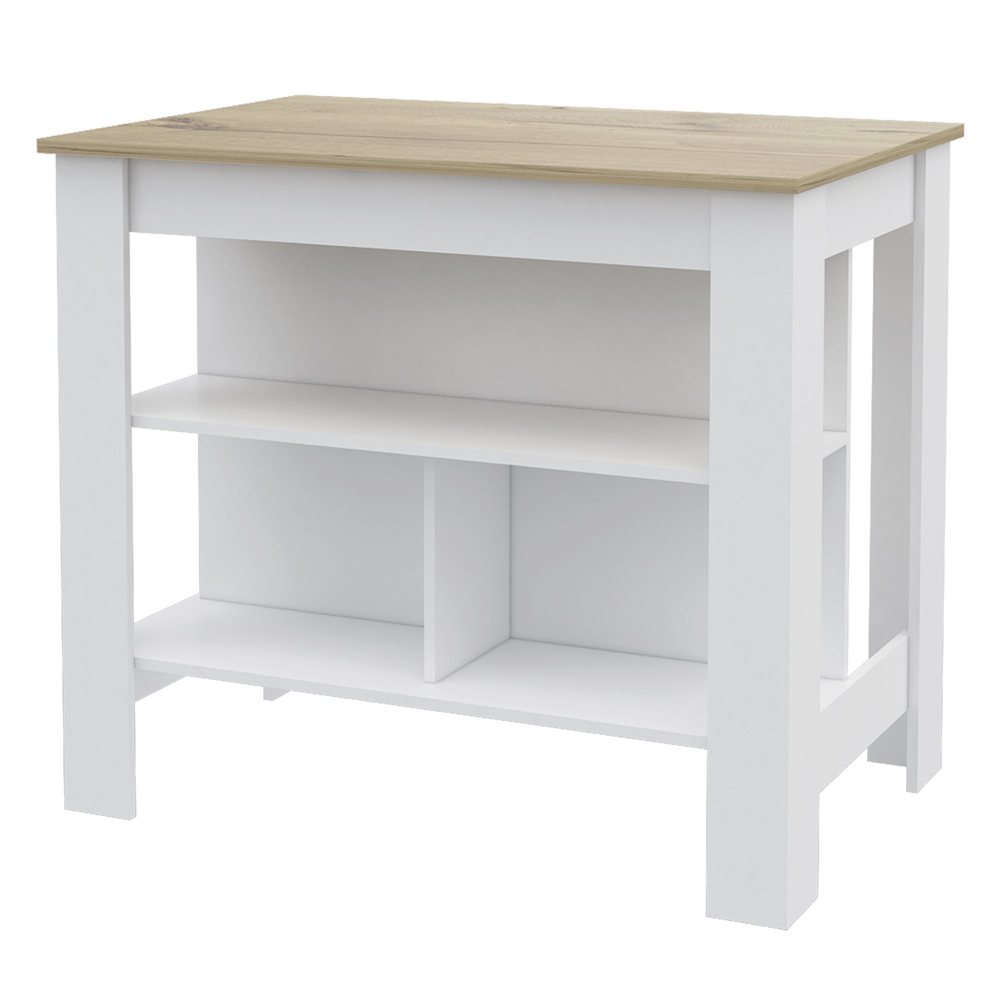 Fmfurniture - Isla De Cocina 103X70X90 Cm Fm-009A Café Claro Y Blanco