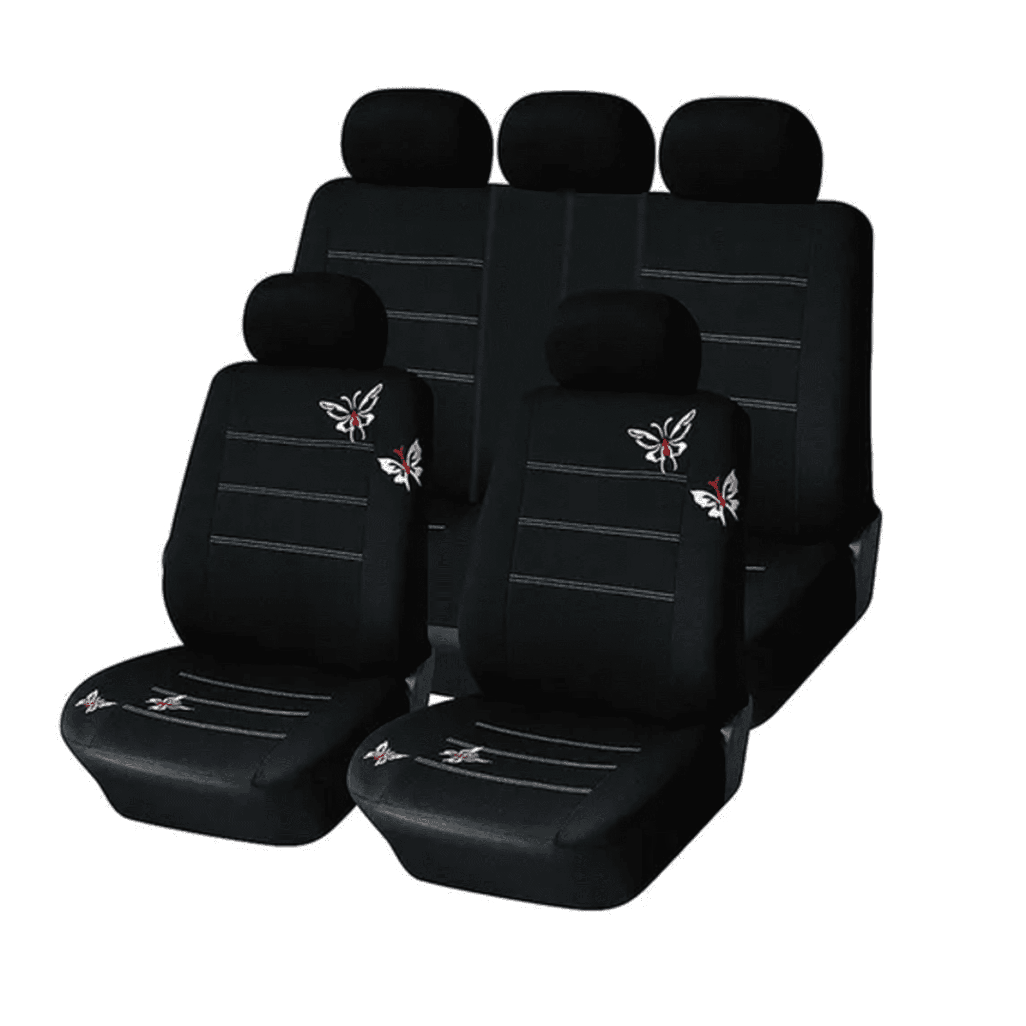 Genérico - Funda Cubre Asiento Auto Mujer 9 Piezas Negro Mariposas