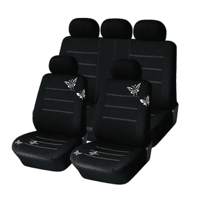 Genérico - Funda Cubre Asiento Auto Mujer 9 Piezas Negro Mariposas