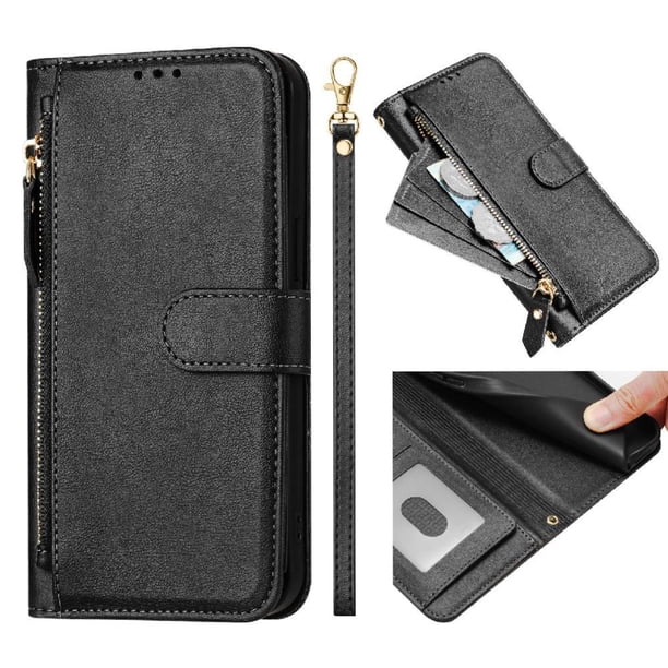 Funda Billetera Cremallera para BLU G53 con Porta Tarjetas, Soporte y Correa Negro