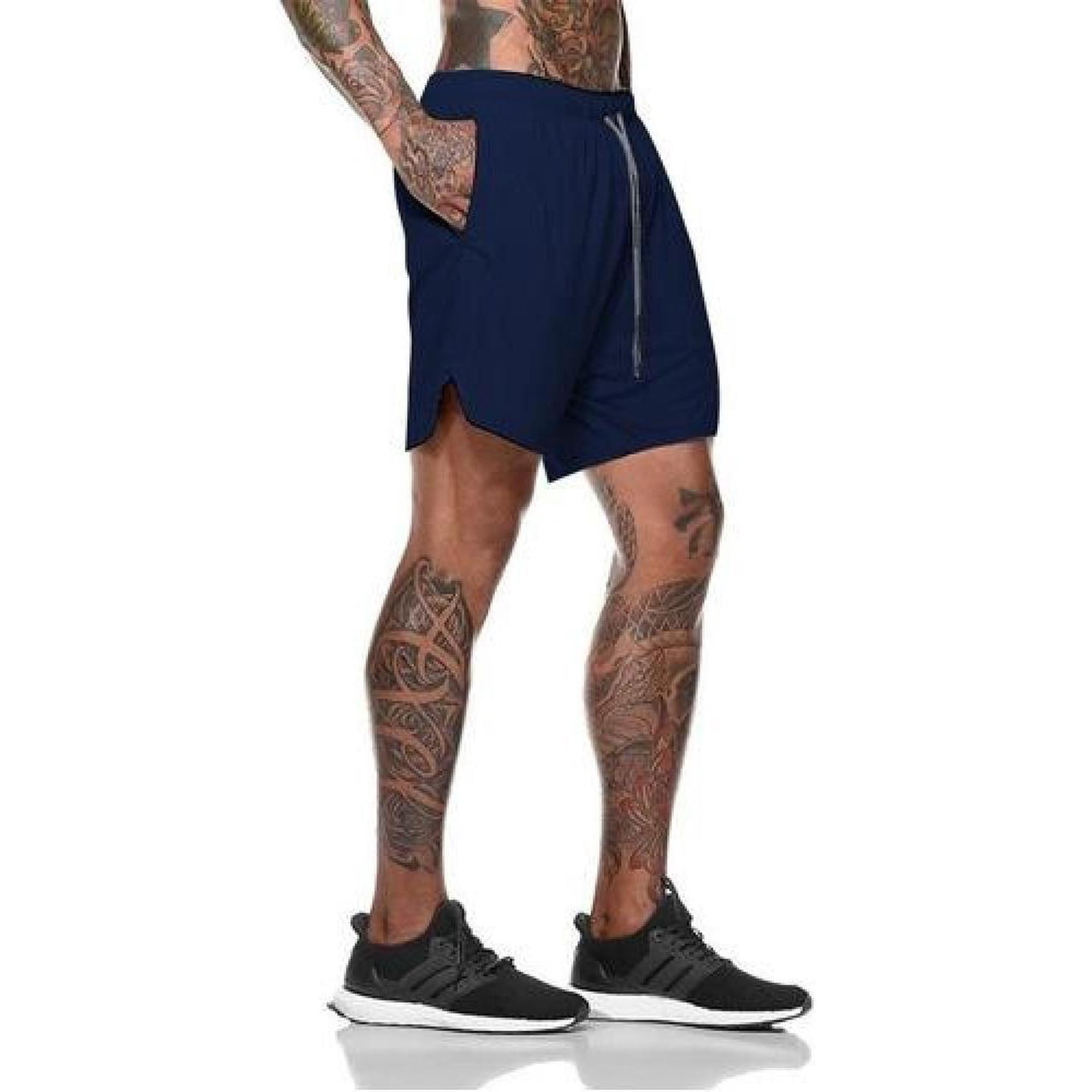 Oem - Short Gimnasio Hombre Con Calza Y Bolsillo Para Celular Azul L