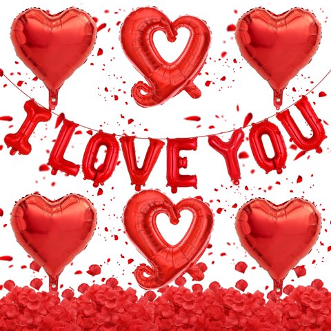 Set De Globos Paivanwoo I Love You Con Globos En Forma De Corazón Y Pétalos De Rosa
