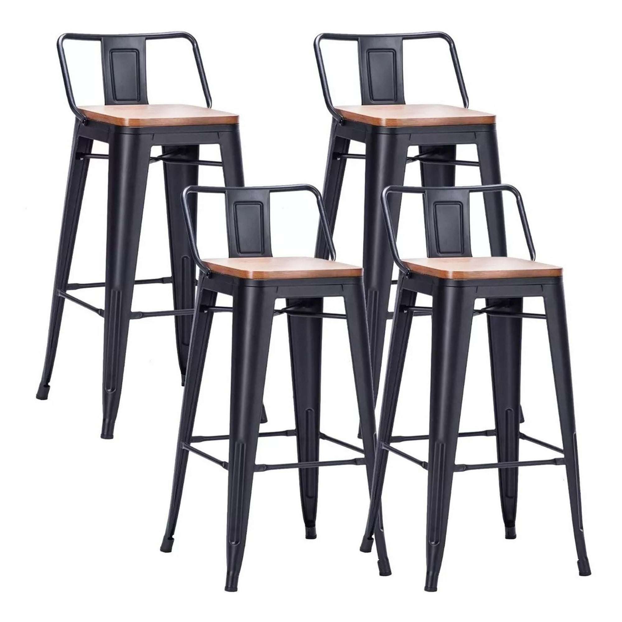 Habita2 Chile - Pack 4 Taburetes Tolix Asiento De Madera 64cm - Negro