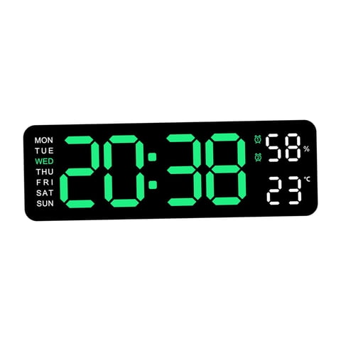 Magideal - Reloj De Pared Digital Moderno Con Decoración De Pared, Regulador De Brillo Automático, Reloj De Pared Led De Home Decor Week, Reloj De Escritorio Par Luz Verde Negro