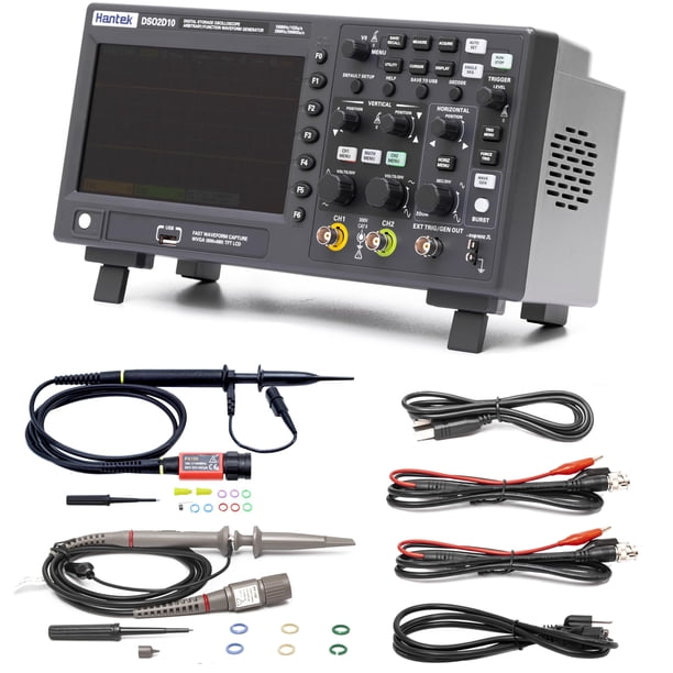Osciloscopio de Almacenamiento Digital Hantek DSO2D10 100MHz de Ancho de Banda 2 Canales Dual 1GSa/s Profundidad de Memoria de 8M con Generador de Formas de Onda de 1 Canal
