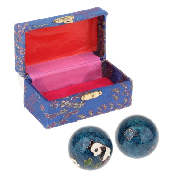 2 Bolas De Masaje De Manos Chinas Baoding Con Caja De Almacenamiento Para Aliviar La Rigidez Compactas Y Portátiles Para La Salud De Los Niños Panda Azul