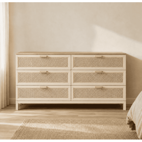 Cómoda "Huilo" 6 Cajones - Beige - 150x40x90 cm