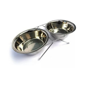 Total Click - Set 2 Platos De Alimento Y Agua Para Mascotas Con Base Aluminio