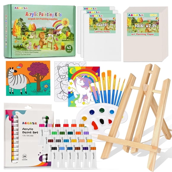 Kit de pintura ACGASK para niños con 24 pinturas acrílicas y 6 lienzos