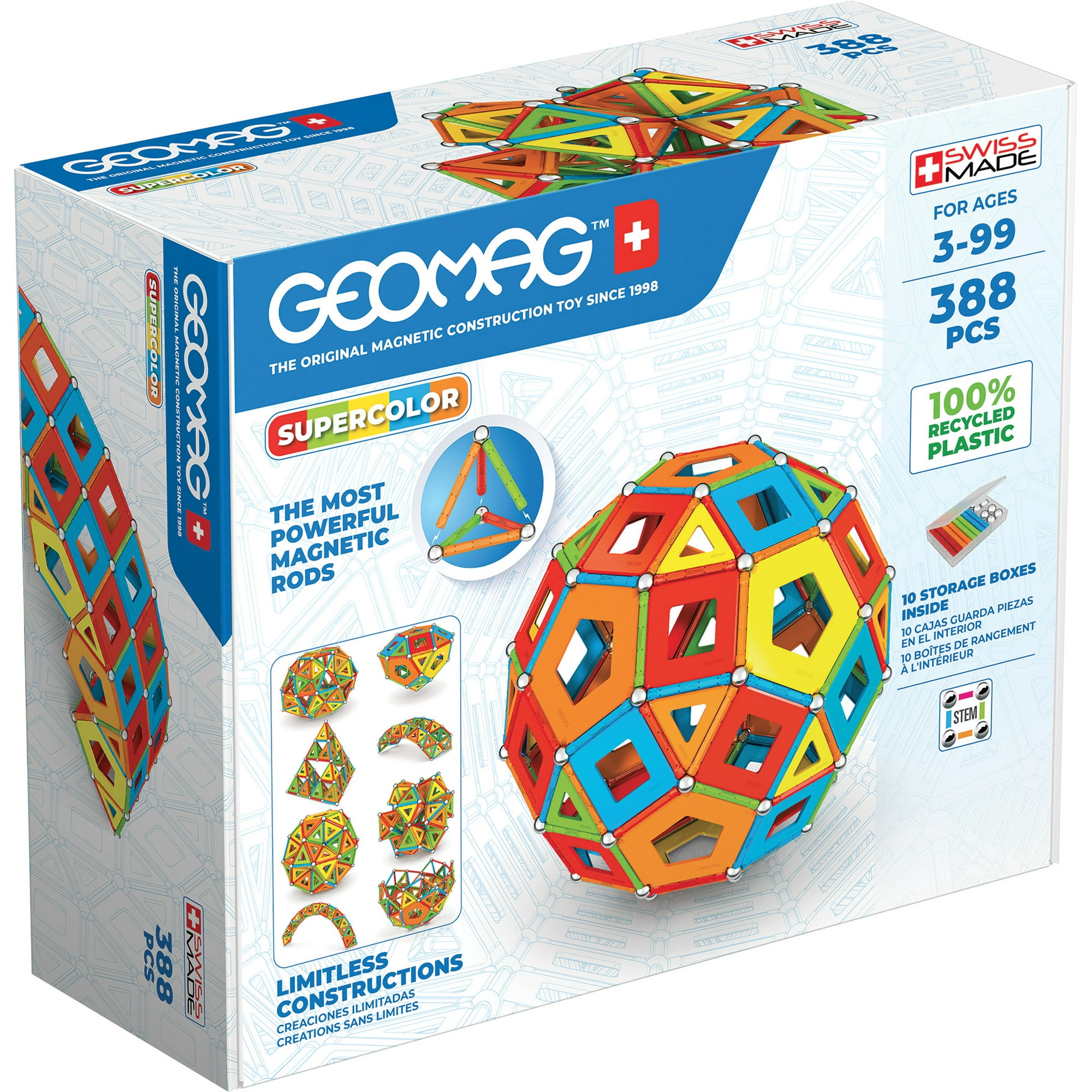 Geomag - Juego Magnético Supercolor Masterbox (388 Piezas) - Línea Ecológica