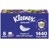 Pañuelos Faciales Kleenex Ultra Soft De 3 Capas, 180 Pañuelos X 8 Cajas