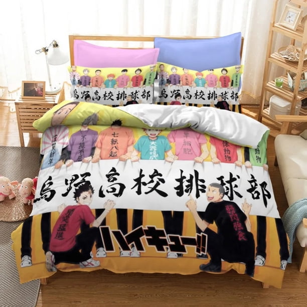 CartoonHaikyuu Bedding Set ed Volleyball Boys Duvet Cover Set Double Luxury Bed Linen for Kids Teens Gift