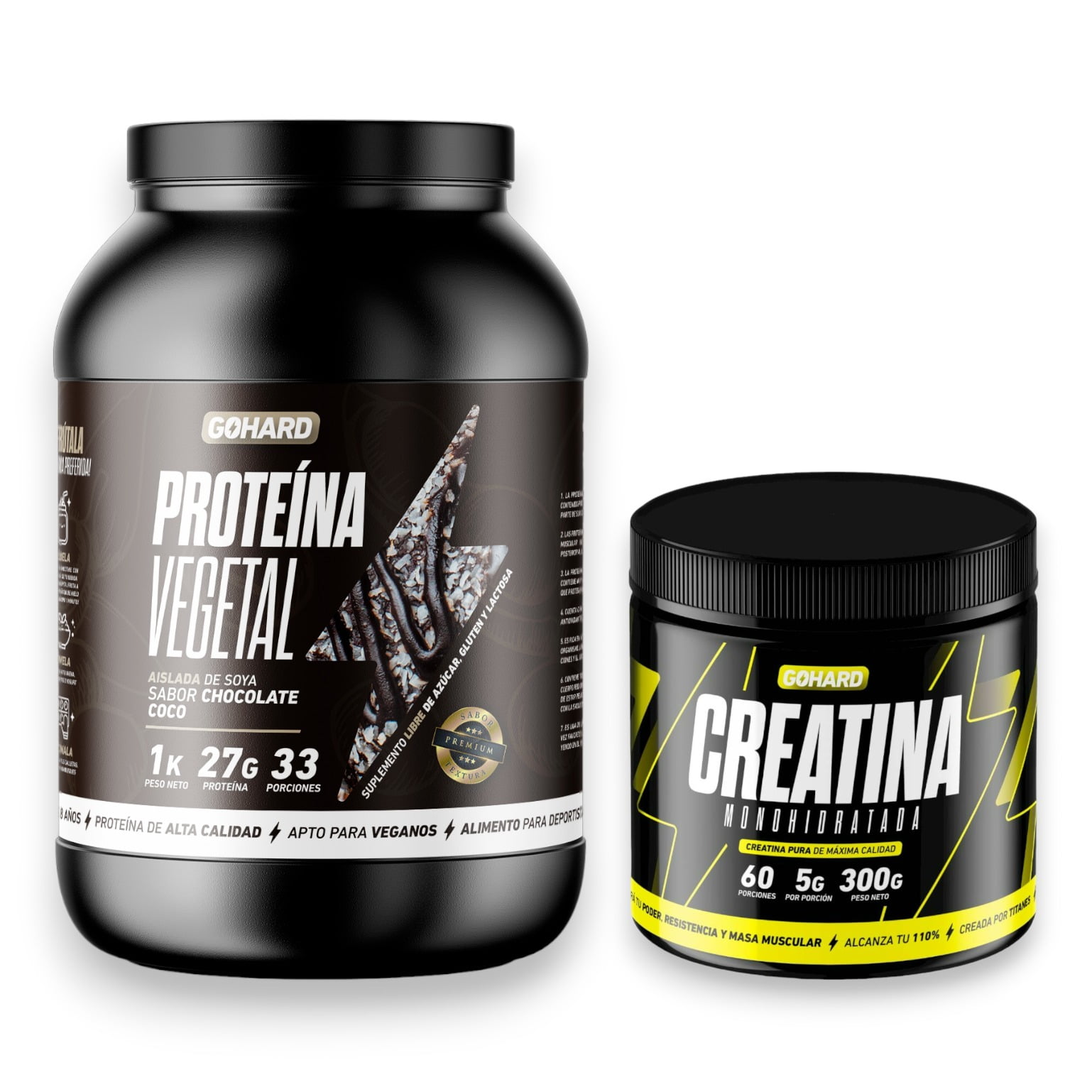 Gohard - Proteína Vegetal Chocolate Coco 1kg Pack Creatina Monohidratada 300gr