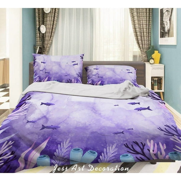 3D Sea Fish Coral Pattern Quilt Cover Set Ropa de Cama Set Funda Nórdica Fundas de almohada