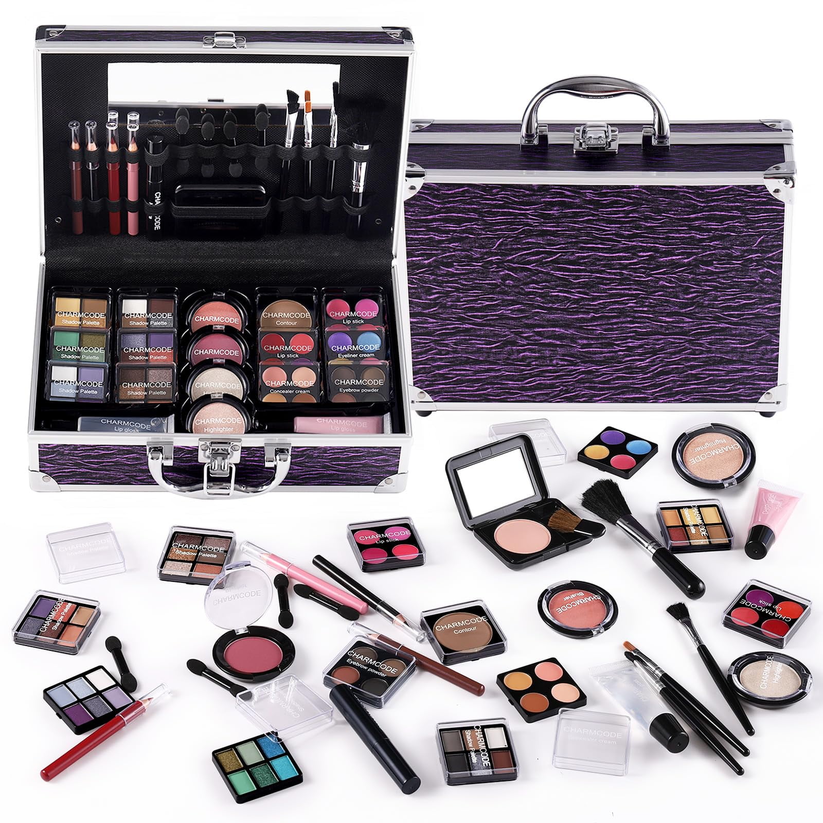Estuche De Maquillaje Charmcode Beauty Train Con Set De Maquillaje, Color Morado