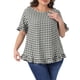 thumbnail image 1 of Agnes Orinda Blusas de Cuadros Informales con Botón Trasero, Cuello Redondo y Mangas con Volantes para Mujer de Talla Grande, Estilo Escolar Universitario de los Años 50, 4X Negro, 1 of 6