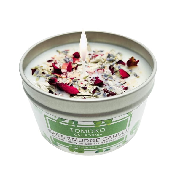 Candle Tomoko White Sage 177 ml con aceites esenciales de rosa, lavanda y aceites esenciales