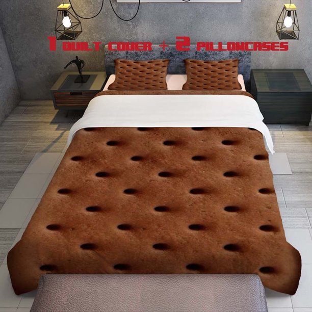 3pcs Chocolate Cookies Theme Print Three Piece Bedding Set Soft Quilt Cover And Two Pillowcases