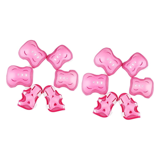 Muñequeras, coderas, rodilleras, protectores cómodos, conjunto de equipo protector para niños, juego de almohadillas para patines para niños y niñas, Rosa