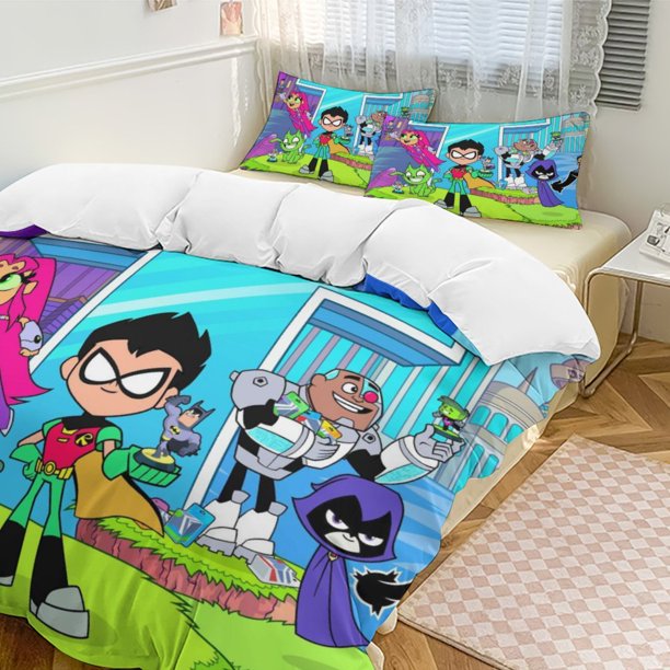 x569 Teen Titans Go 3-Piece Bedding Set Warm And Comfortable Soft Duvet Cover Bed Set with 1 Duvet Cover And 2 Pillowcases for Bedroom b569