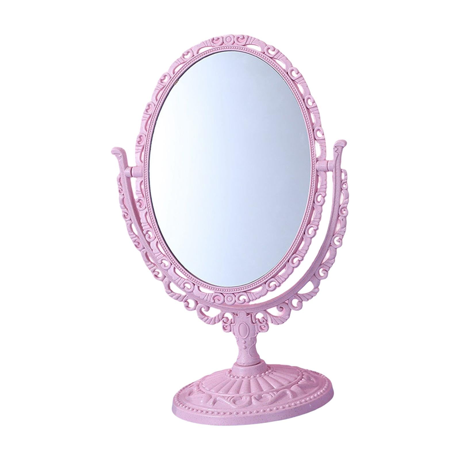 Ioensy - Espejo De Maquillaje De Escritorio Retro Europeo Para Escritorio De Dormitorio De Encimera Ovalado Rosa