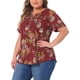 thumbnail image 4 of Agnes Orinda Blusa de Mujer Talla Grande Cuello en V Estampado Floral Manga Corta Top Casual Blusas Tops 1X Rojo, 4 of 6