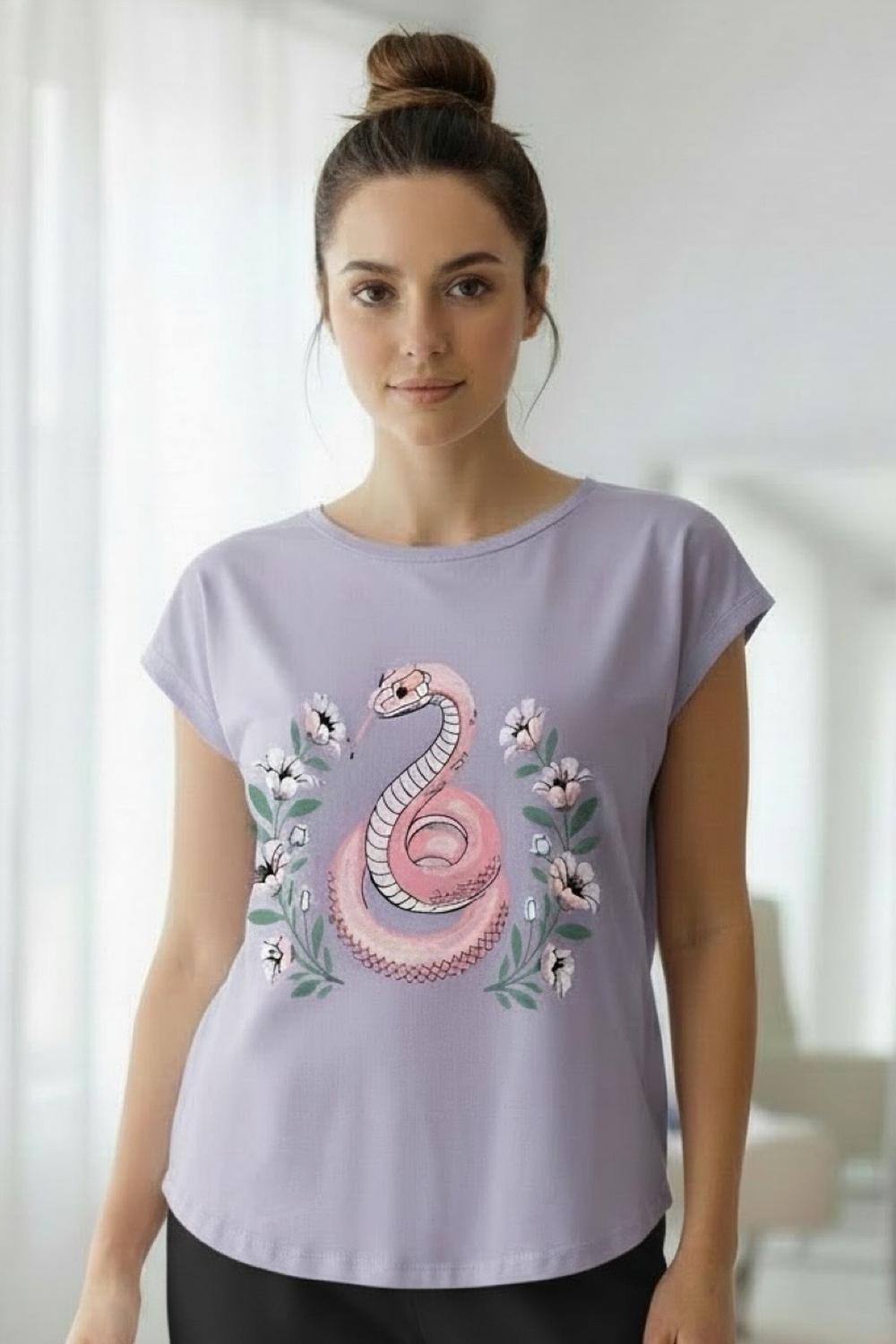 Kowhai - Polera Pijama Mujer Estampado Snake Violeta S