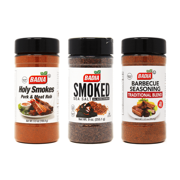 Pack Ahumados Badia - Holy Smokes, Sal Ahumada y BBQ Seasoning para Parrilla