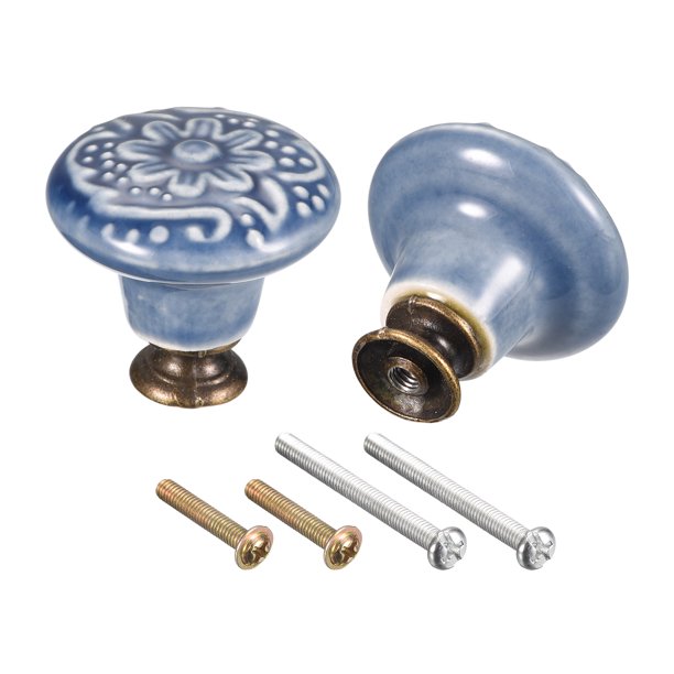 Pomos de cerámica de 32x34mm, 2 unidades de tiradores de puerta en forma de bola con tornillos de montaje para tocador, azul