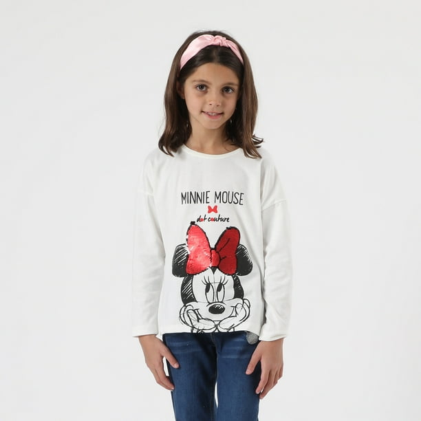 Polera Manga Larga Niña Minnie Dot Couture Blanco Disney